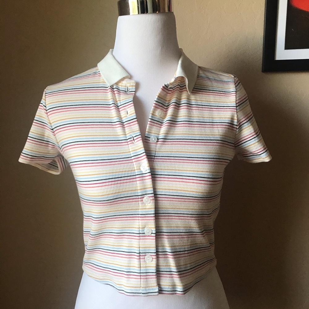 ✨NEW✨ Cropped Striped Button Front Shirt
